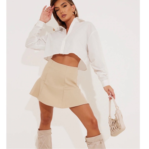 PrettyLittleThing Skirts Pretty Little Thing Stone Woven Mini Skirt